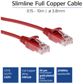 RJ45 patchkabel  CAT6, U/UTP, slimline, red