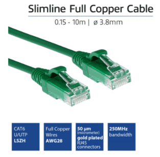 RJ45 patchkabel  CAT6, U/UTP, slimline, green