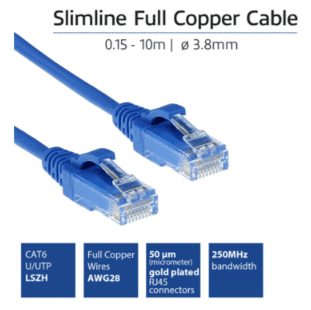 RJ45 patchkabel  CAT6, U/UTP, slimline, blue