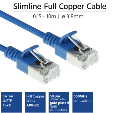 RJ45 patchkabel  CAT6A, U/FTP, slimline, blue
